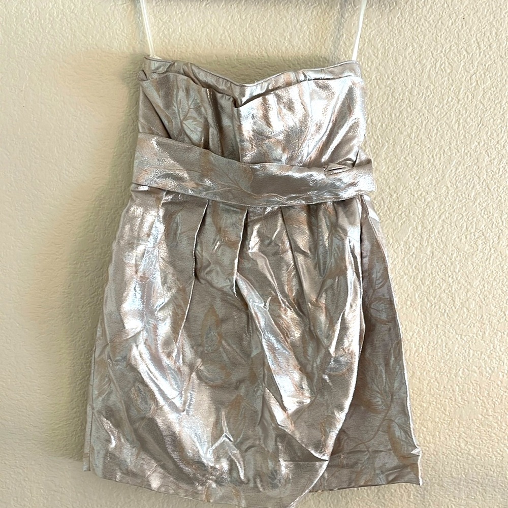 Foley & Corinna Floral Metallic Strapless Dress - Silver